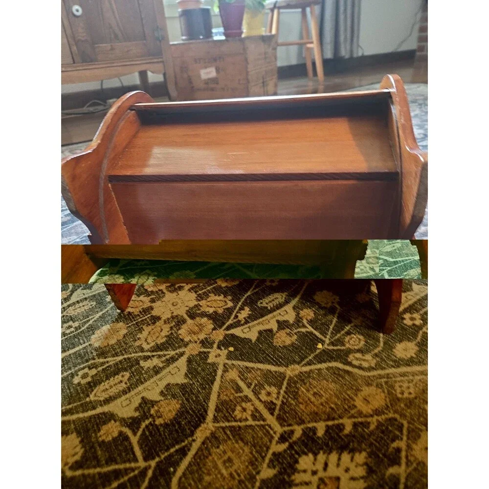 VINTAGE MCM WOODEN ROLLTOP STORAGE SEWING BOX 11 inches x 8 inches